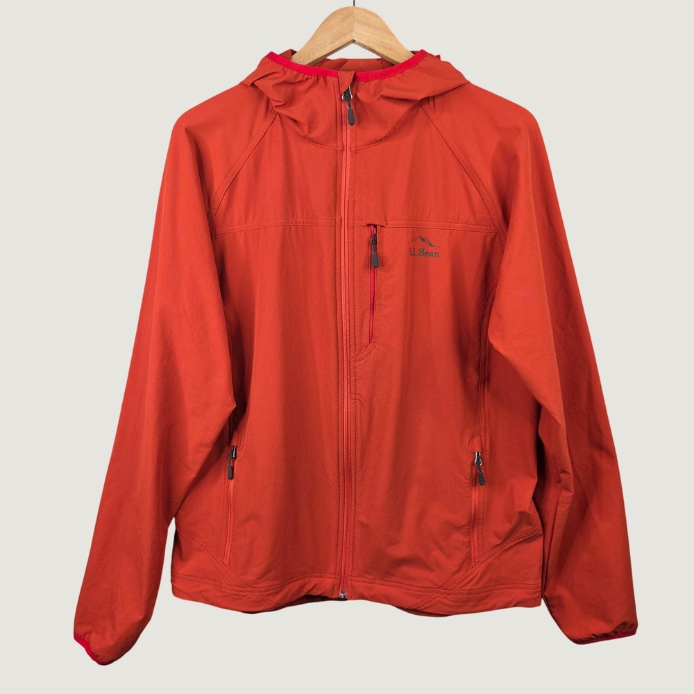L.L. Bean Trail Model Men's M Jacket Orange Hooded Stretch Hiking Windbreaker